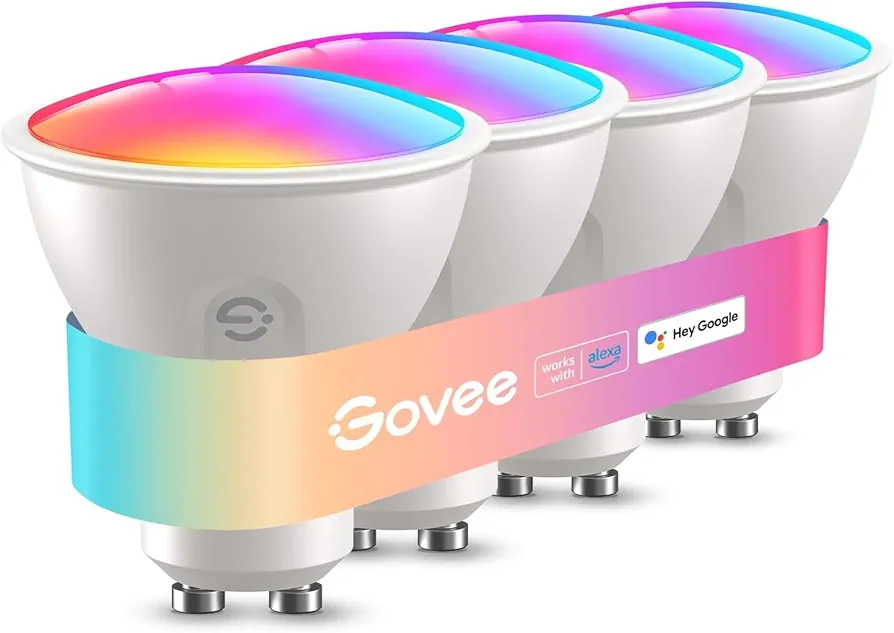 Govee GU10 LED Bulb, Smart GU10 Light Bulbs, Dimmable Color Changing Light Bulbs, 85 Dynamic Scenes, WiFi & Bluetooth LED Bulbs Work with Alexa, Google Assistant, Syncs with Music, 4 Pack