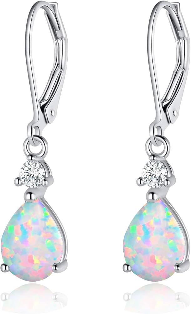 925 Sterling Silver Blue Topaz/Amethyst/Rainbow Quartz CZ Teardrop Leverback Earrings Drop Dangly Gemstone Earings Hypoallergenic Birthday Jewelry Gifts for Women Girls