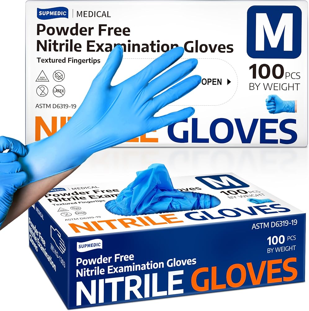 Medical Nitrile Exam Gloves, Latex-Free & Powder-Free Non-Sterile Food Safe Cleaning Disposable Glove, 100 Pcs