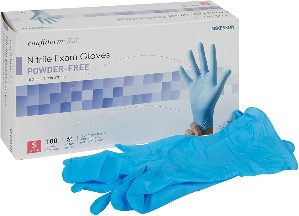 McKesson Confiderm 3.8C Nitrile Exam Gloves, Non-Sterile, Powder-Free, Blue, Small, 100 Count, 1 Box