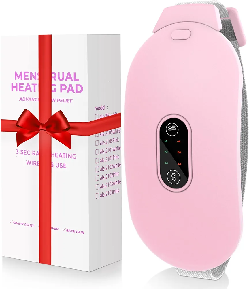 Heating Pads, Glyduny Period Cramp Massager Portable Cordless Heating Pad with 6 Heat Levels and 6 Massage Modes for Back Pain Relief Menstrual Heating Pad (Pink)