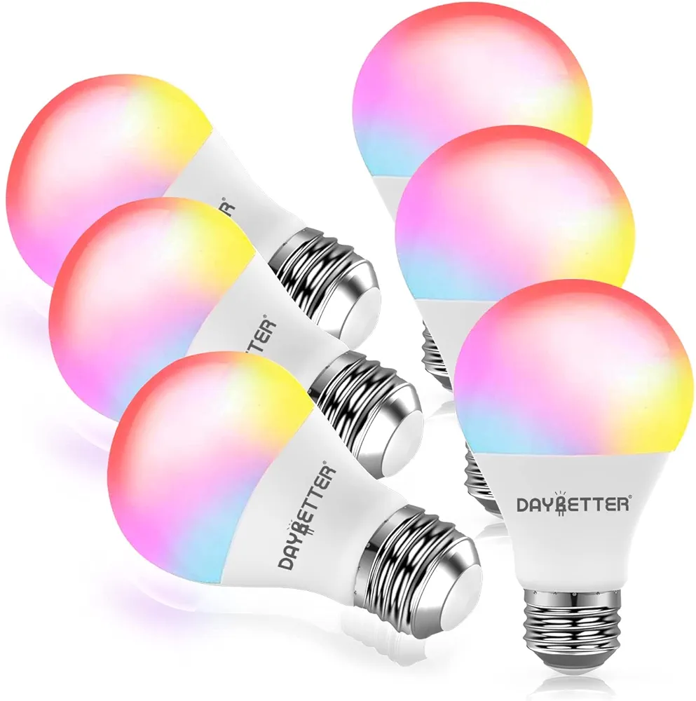 DAYBETTER Smart Light Bulbs, RGBCW Wi-Fi Color Changing Led Bulbs Compatible with Alexa & Google Home Assistant, A19 E26 9W 800LM Multicolor Bulb, No Hub Required, 6 Pack