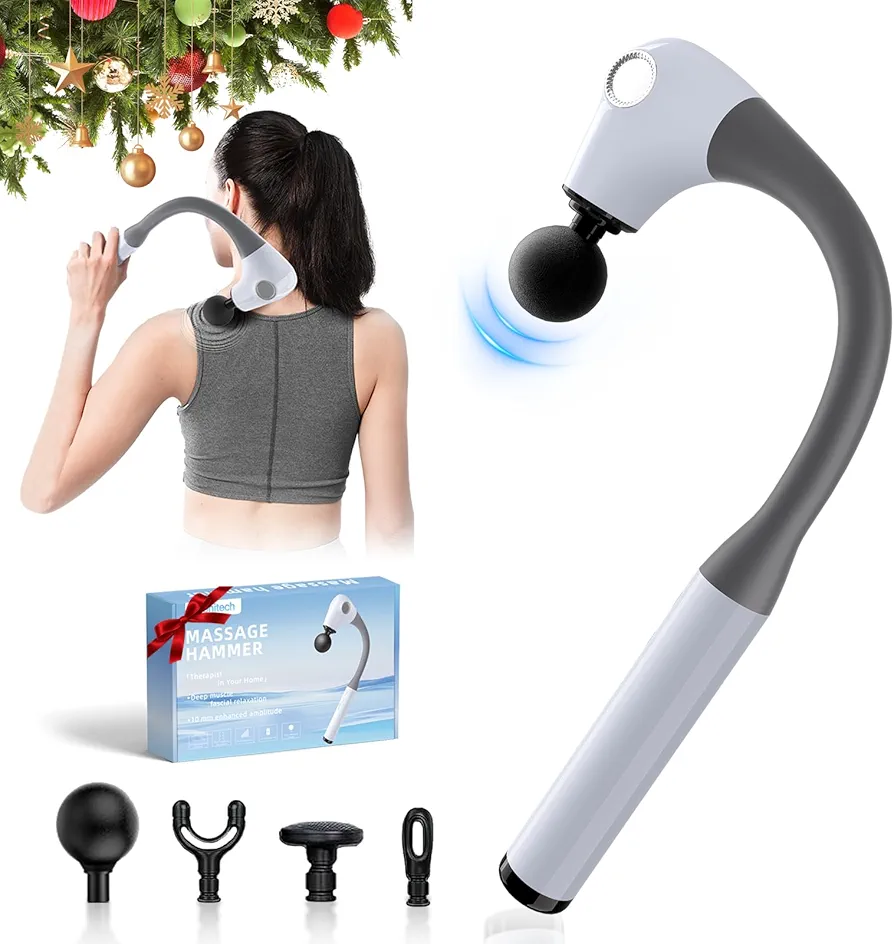 Massage Gun with Extension Handle,Massage Gun Deep Tissue 10mm,Back Massager for Pain Relief Deep Tissue for Shoulder Neck Waist Legs,Percussion Muscle Massage Gun with 4 Massage Heads 5 Speed Level