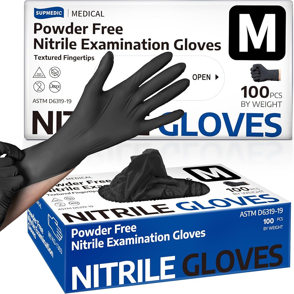 Black Nitrile Exam Gloves, Powder-Free Latex-Free Disposable Glove for Medical Clean Cooking Food Prep, 100/1000 Pcs