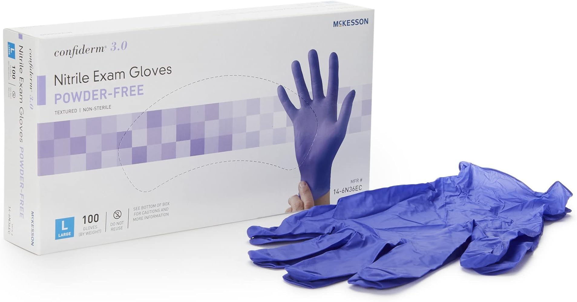 McKesson Confiderm 3.0 Nitrile Exam Gloves - Powder-Free, Latex-Free, Ambidextrous, Textured Fingertips, Non-Sterile - Dark Blue, Size Large, 100 Count, 1 Box