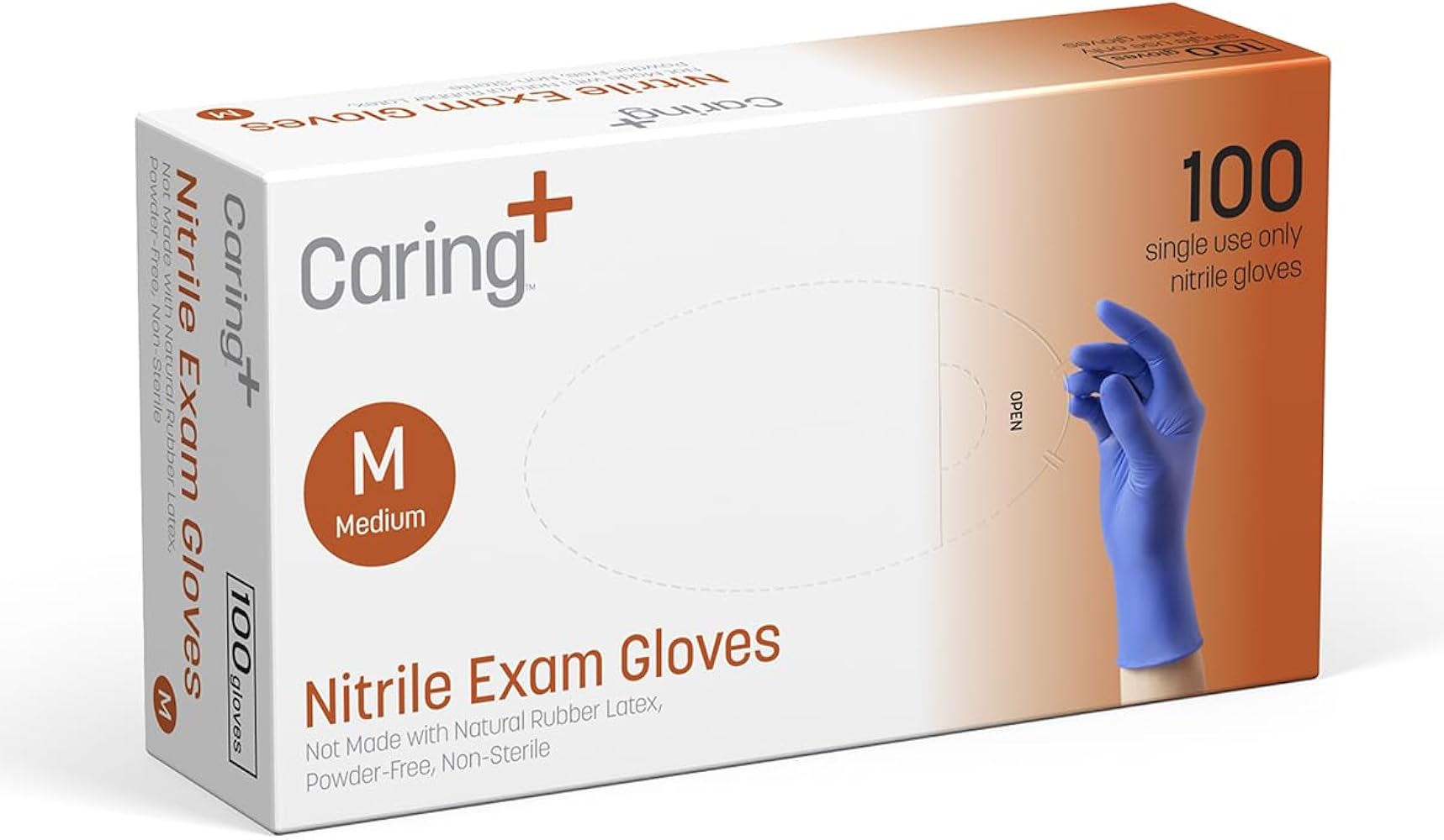 Caring Nitrile Exam Gloves, Blue, Powder-Free, Disposable Gloves for Medical Care, First Aid, Cleaning, Food Prep