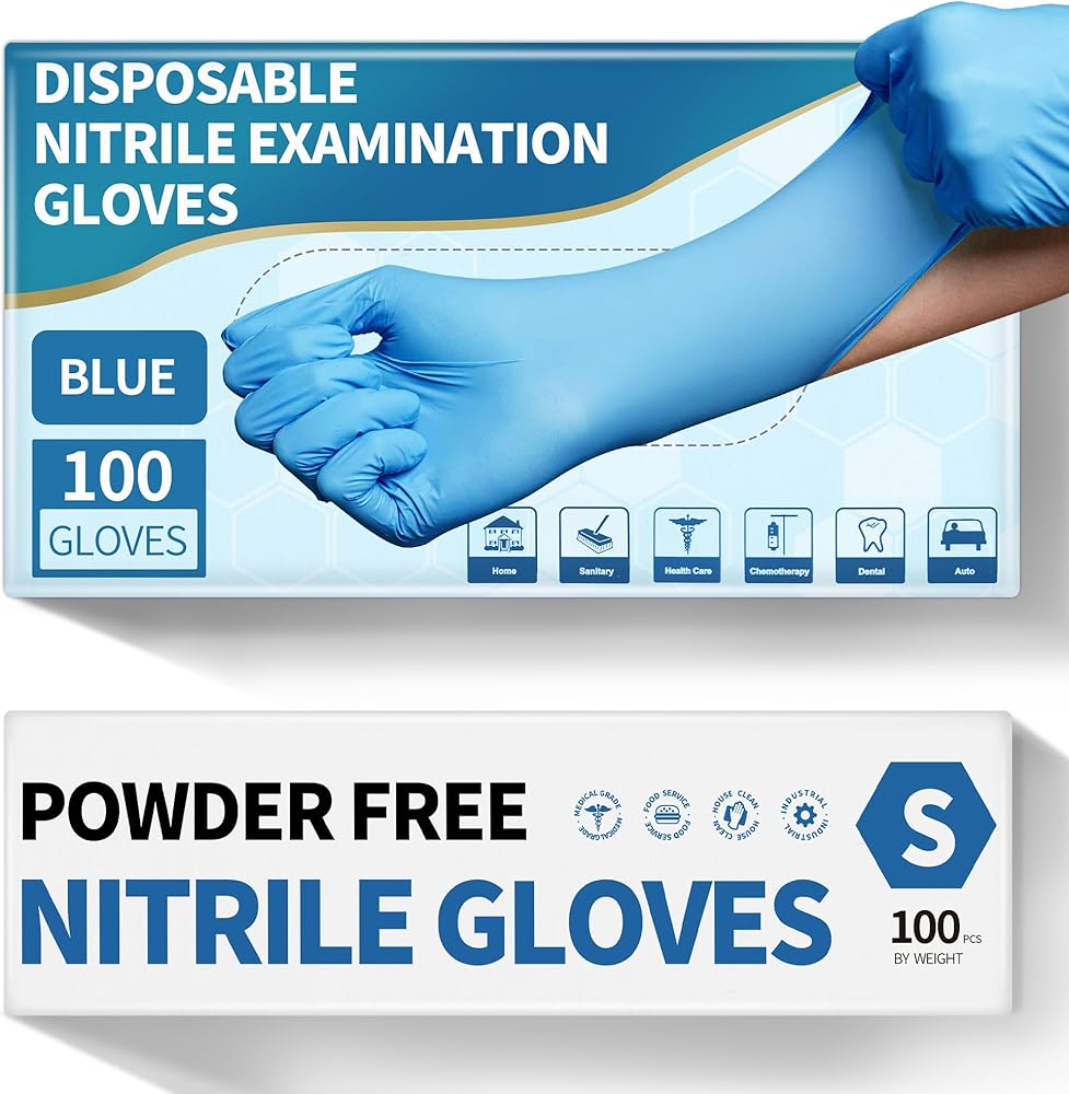 Powder-Free Nitrile Exam Gloves, 4.5 Mil, 100 Count, Blue Food-Safe Disposable Gloves for Medical, Cooking, Cleaning