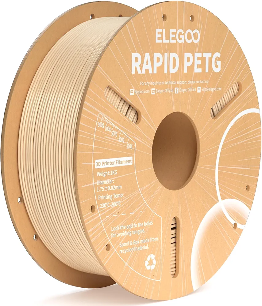 ELEGOO Rapid PETG Filament 1.75mm Beige 1KG, High Speed 30-600mm/s 3D Printer Filament Dimensional Accuracy +/- 0.02 mm, 1kg Cardboard Spool(2.2lbs) Fits for Most FDM 3D Printers