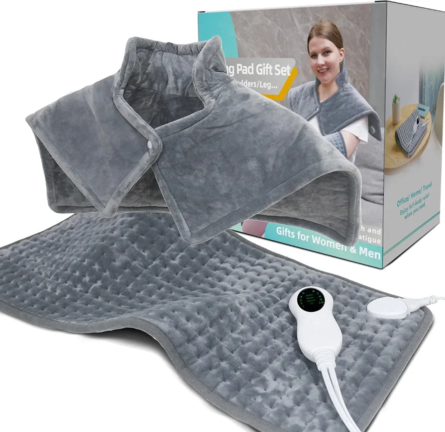 Heating Pad Set for Neck, Shoulders and Back, XL Electric Heat Pads for Pain Relief, Cramps, Abdomen, Legs with Auto Off, Moist Dry Heated Pad, Present for Women Men (12" x 24"+19" x 23")