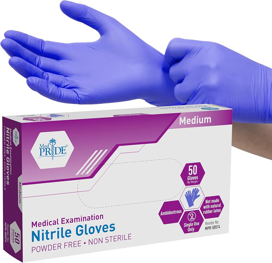 MED PRIDE Nitrile Medical Exam Gloves - Disposable Powder & Latex-Free Surgical Gloves For Doctors Nurses Hospital & Home Use