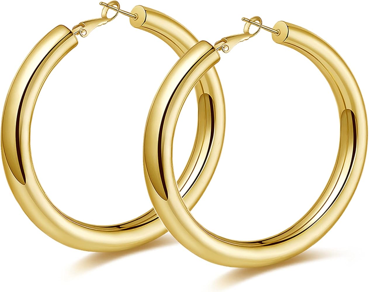 wowshow Thick Hoop Earrings Howllow 14K Gold Plated Gold Hoops for Women