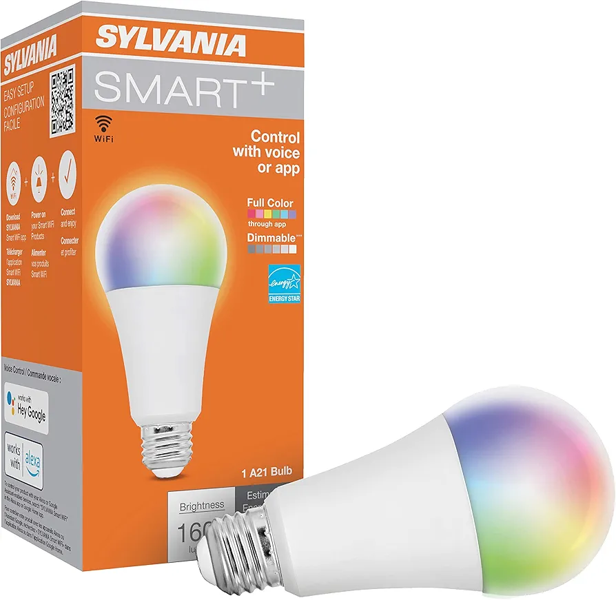 Sylvania WiFi LED Smart Light Bulb, 14.5W, Full Color and Tunable White A21, Dimmable, for Alexa, Siri Shortcuts, and Google Home Only - 1 Pack (75806)