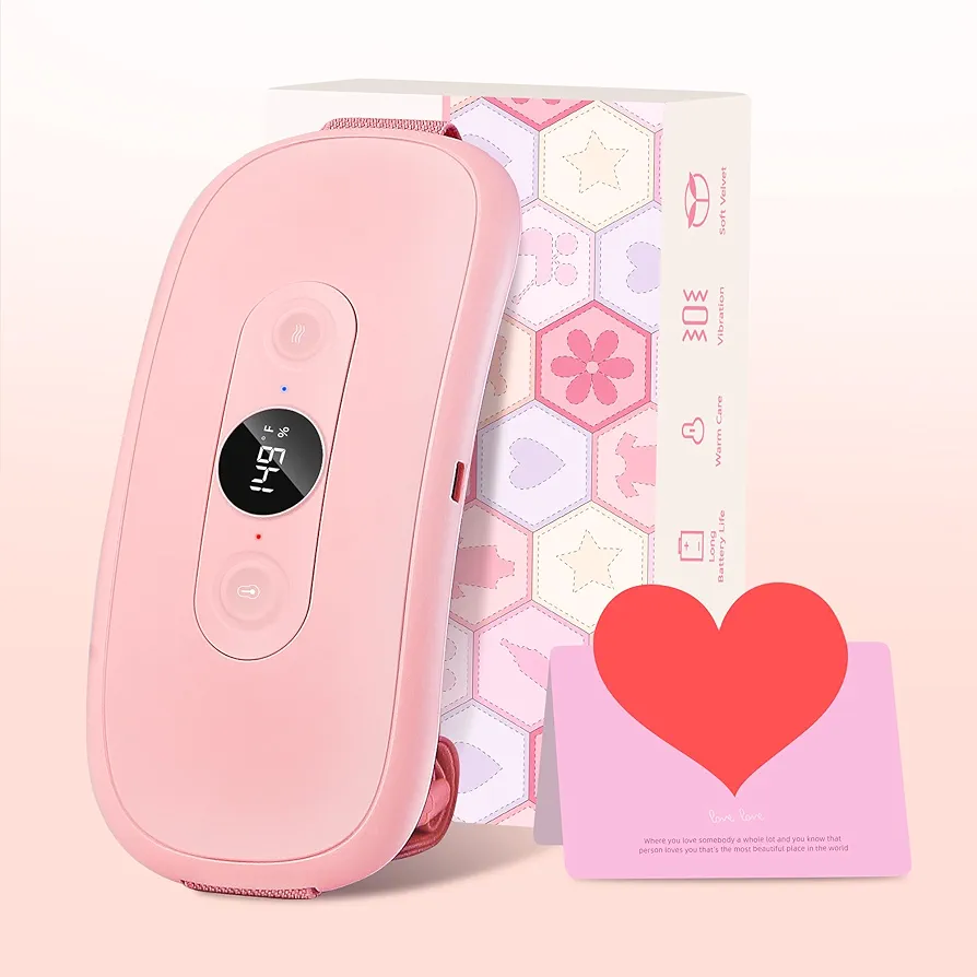 Portable Heating Pad Period Cramps: 30 to 60 Minutes Timer 6 Heat Levels and 6 Vibration Modes Cordless Electric Heating Pad for Back Pain Relief Menstrual Heating Pad FSA HSA Eligible, Pink