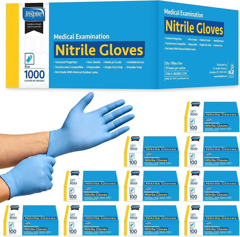 Inspire Nitrile Exam Gloves | The Original Quality Stretch Nitrile Cobalt Blue | 4.5 Gloves Disposable Latex Free Medical EMT