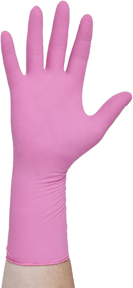 HALYARD PINK UNDERGUARD Nitrile Exam Gloves, Powder-Free, 4.7 mil, Extended 12" Cuff, Pink, Large, 47455 (Box of 100)