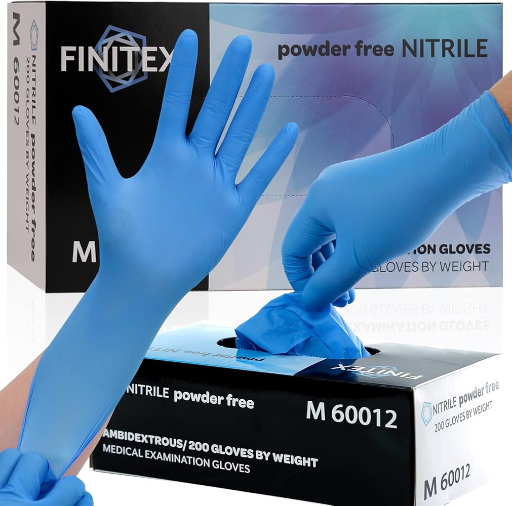 FINITEX Blue Disposable Nitrile Exam Gloves - 200 PCS/BOX 3.5mil Rubber Powder-Free Latex-Free Medical Cleaning Food Gloves