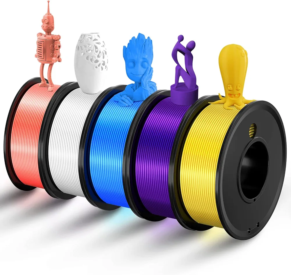 3D Printer Filament PLA 1.75mm 3-D Printing Materials 5 Colors Bundle Print Filament 1.75 mm White Yellow Pink Blue Purple Filament 1.75 Accuracy ±0.02mm Filament Spool Vacuum Pack 250G X 5