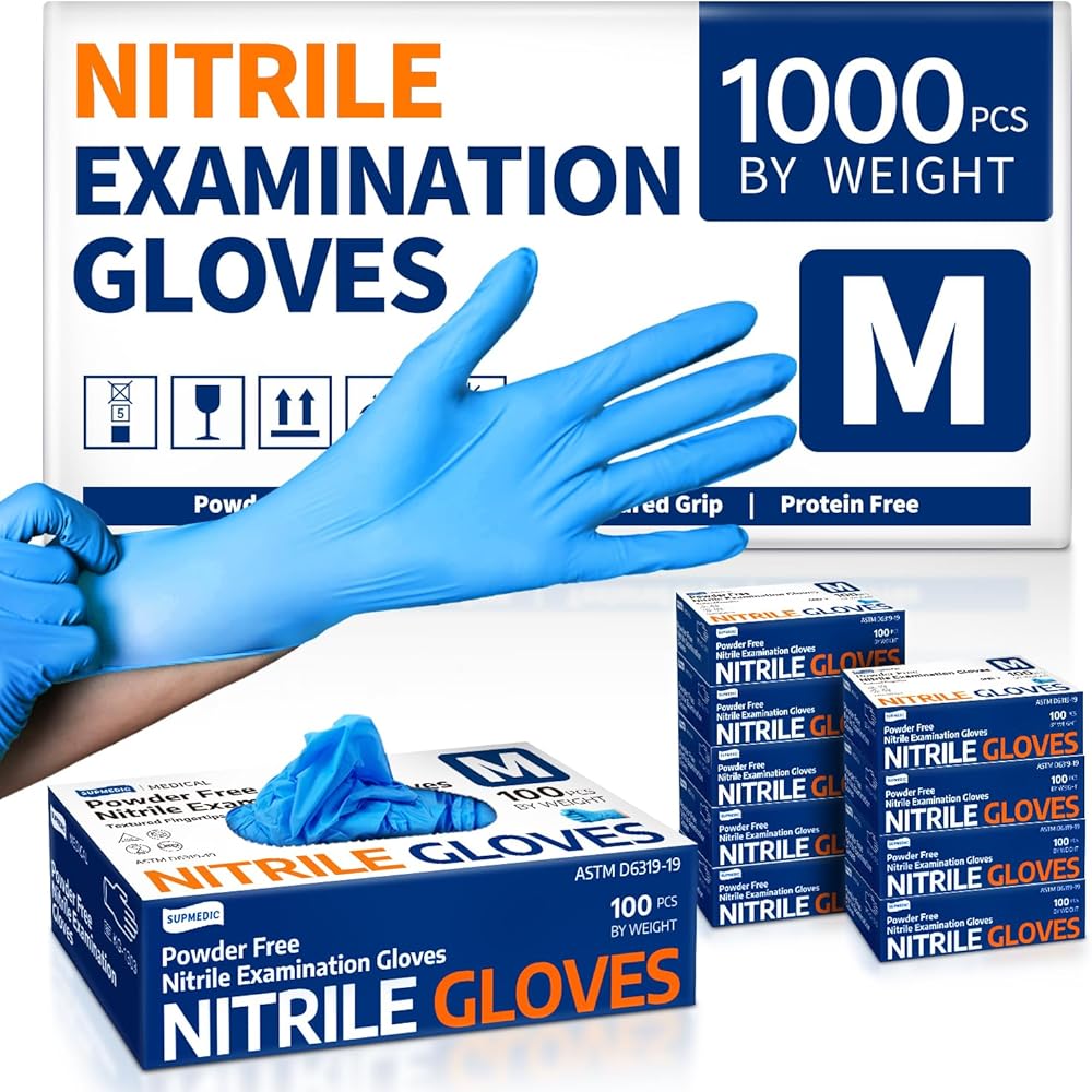 Medical Nitrile Exam Gloves, Latex-Free & Powder-Free Non-Sterile Food Safe Cleaning Disposable Glove, 1000 Pcs