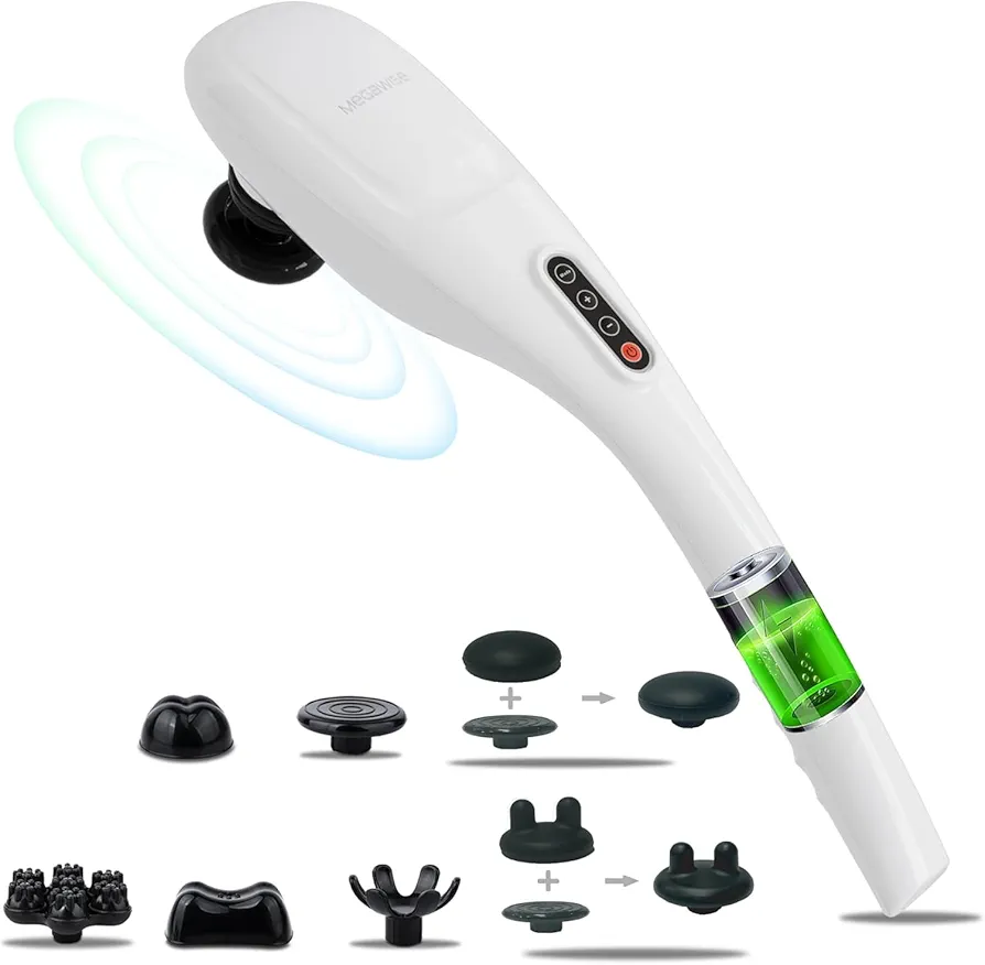 MEGAWISE Cordless Back Massager for Shoulders, Waist, Legs, Rechargeable 3200mAh Battery, 5 Speed and 5 +2 Massage Nodes 5 Hard, 2 Soilicone Nodes, Massage While Moving Around(Off White Cordless)