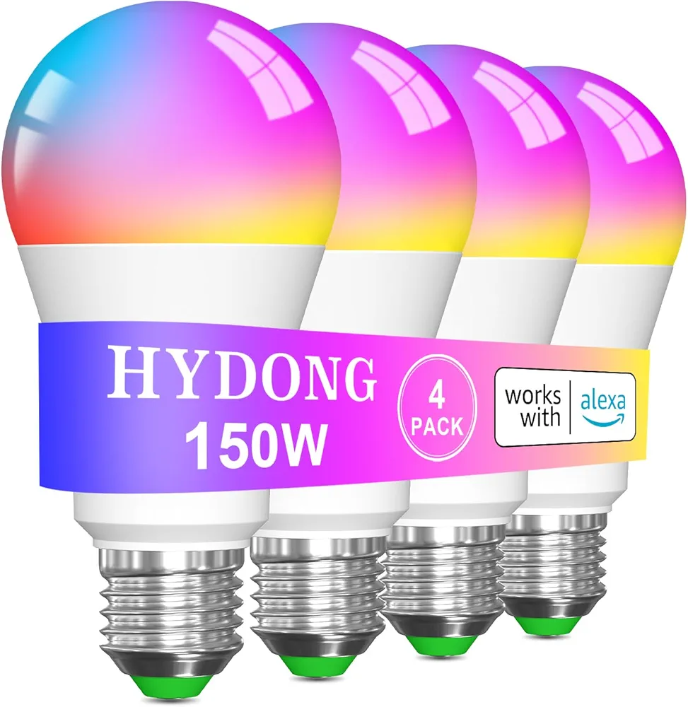 Smart Light Bulbs, 15W Color Changing Light Bulbs Compatible with Alexa Only, A19 Alexa Light Bulbs, Tunable 2700K-6000K E26 / E27 Bluetooth LED Lights for Bedroom, Living Room 4 Pack