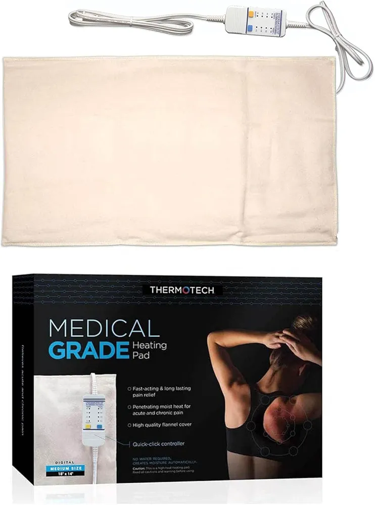 Medical Grade Heating pad with Automatic Moist Heat by Thermotech, High Heat Heating pad for Back Pain and Cramps - 2nd Gen Version (Medium Digital - 18" by 14")