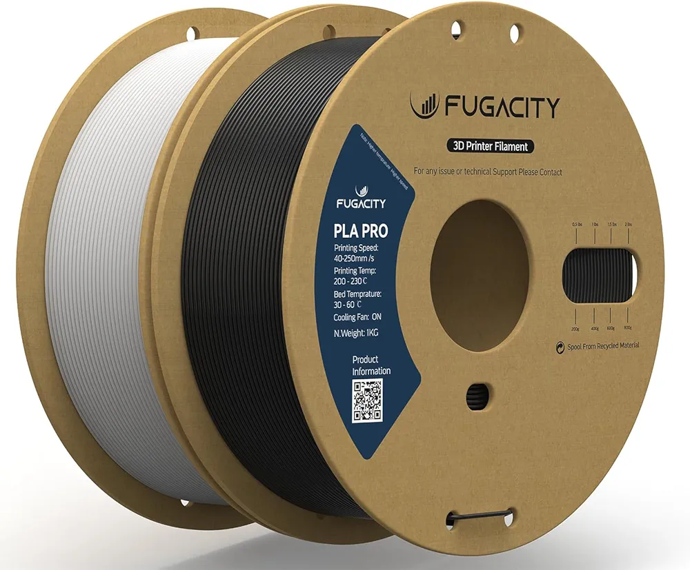 Fugacity PLA Filament 1.75mm, Black & White 3D Printer Filament 1KG Spool, Dimensional Accuracy +/- 0.02mm, Enhanced Printing Effect Fits Most FDM 3D Printers (Black & White, 2 Pack)