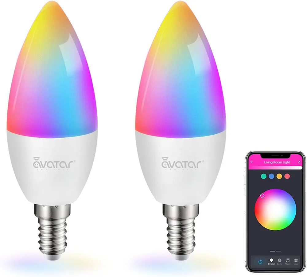 2 Pack E12 LED Light Bulb Compatible w/Google Siri Alexa Light Bulb 5W Type B Smart Bulb RGBCW 16 Million Color Changing Light Bulb 2.4G WiFi B11 Candelabra Bombillos Work w/Smart Life APP