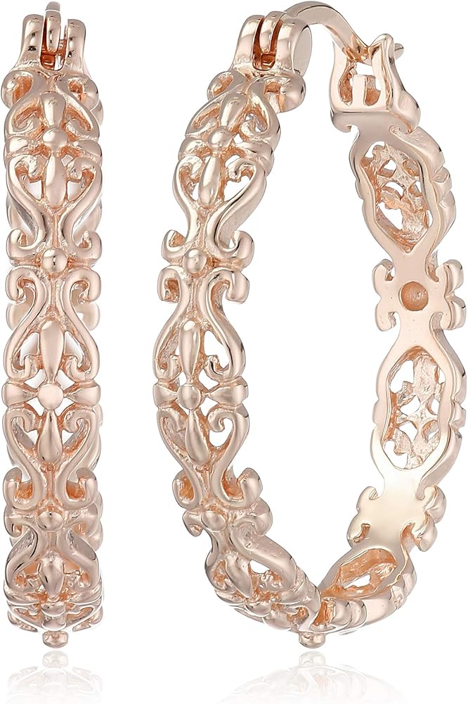 Amazon Essentials Gold Plated Sterling Silver Filigree Round Hoop Earrings , (previously Amazon Collection)