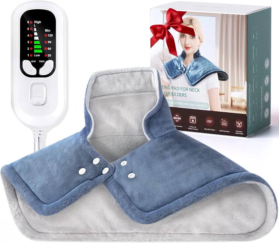 Heating Pad for Neck and Shoulders and Back, 2lb Weighted Neck Heating Pad for Back Pain Relief, Shoulder Heating Pad with 6 Heat Settings, 4 Timer Auto-Off, Christmas Gifts for Women Men Mom Dad