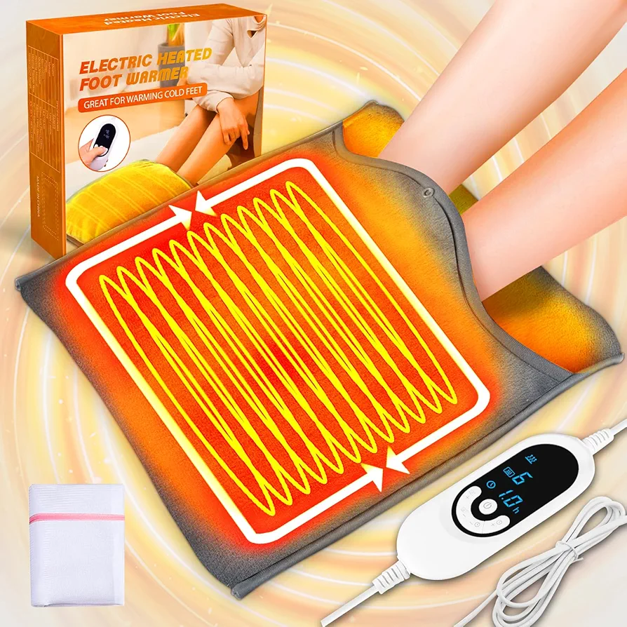 Electric Heated Foot Warmer Double-Sided Fast Heating Pad for Bed, Office, Under Desk, 8 Temperature Settings & 6 Timer Control Machine Washable, Pain Relief, Auto Shut Off Gifts for Children, Elderly