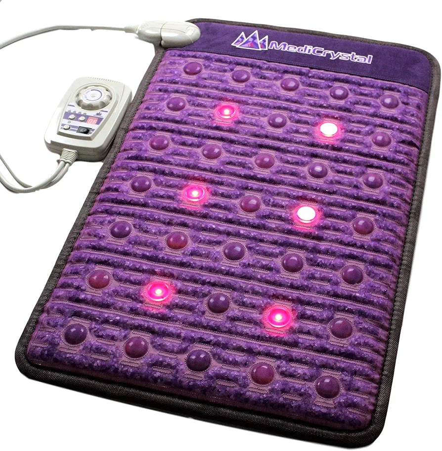 MediCrystal Far Infrared Amethyst Mat - Natural Agates + Photon Red Lights - FDA Registered Manufacturer - Negative Ion - FIR Heating Pad (Mini 32" L x 20”W)