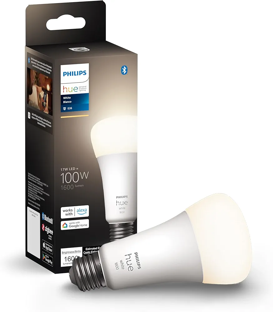 Philips Hue Smart 100W A21 LED Bulb - Soft Warm White Light - 1 Pack - 160LM - E26 - Indoor - Control with Hue App - Works with Alexa, Google Assistant and Apple Homekit