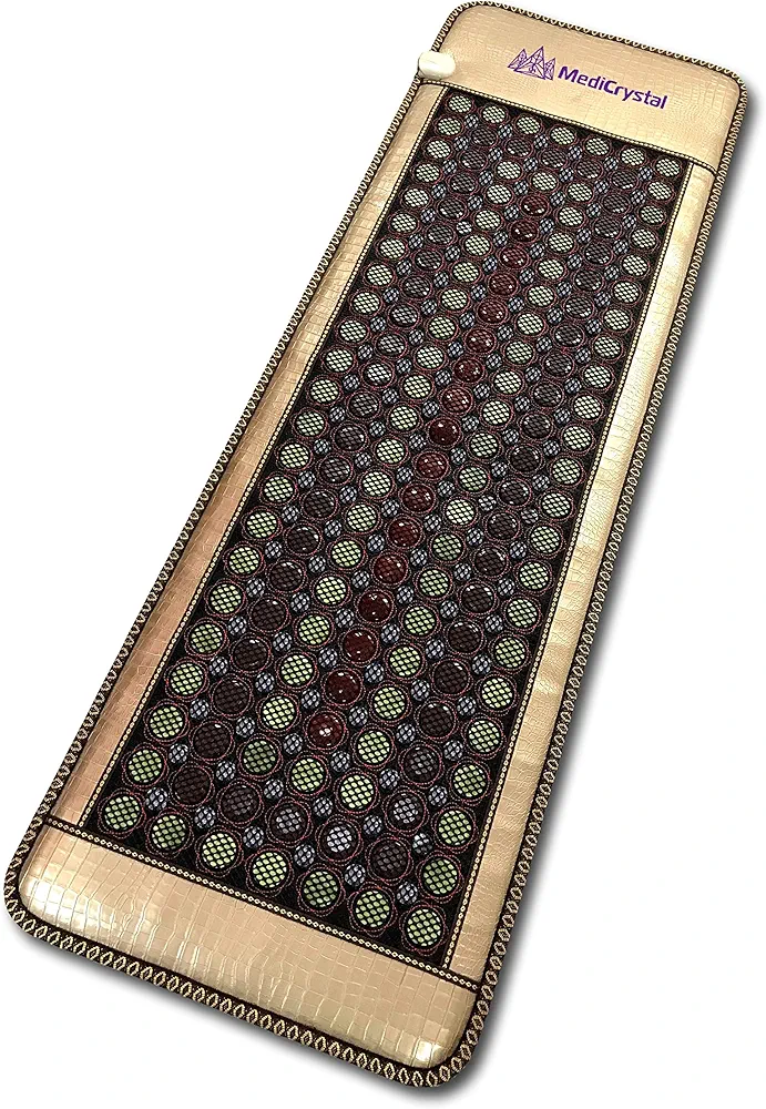 MediCrystal 4-Gems Far Infrared Bio-Stimulation Mat for Back Comfort - 72"L x 24"W - Thick & Rigid - FIR Heat 86°-158°F (30-70°C) - Natural Hot Stones - Amethyst Jade Tourmaline Agate - 219 Pebbles