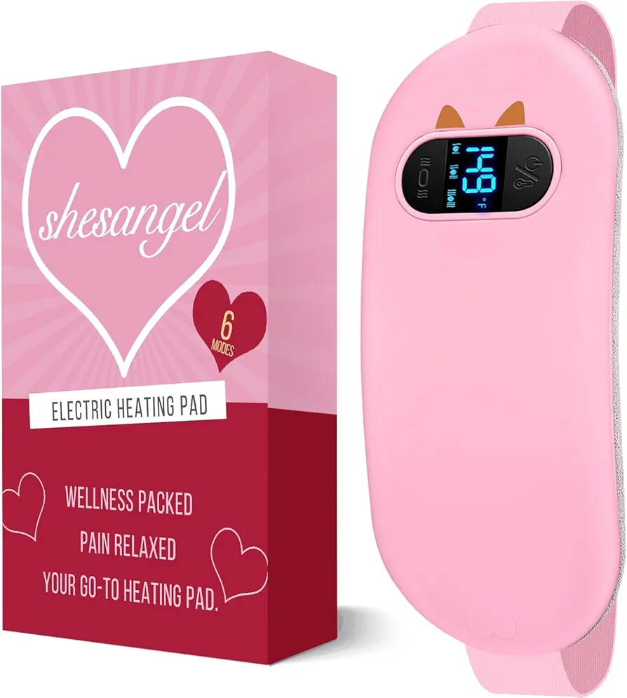 Portable Heating Pad for Period Cramps: FSA HSA Eligible Cordless Menstrual Heating Pad with 6 Heat Levels and 6 Massage Modes, 3s Fast Heating Gift for Women and Girl(Pink)