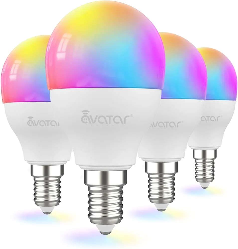 Avatar Controls 4 Pack E12 Smart LED Light Bulb, 5W Alexa Small Base Candelabra Bulbs, Wi-Fi Ceiling Fan Bulbs Color Changing Timer Music Sync, 2700-6500K