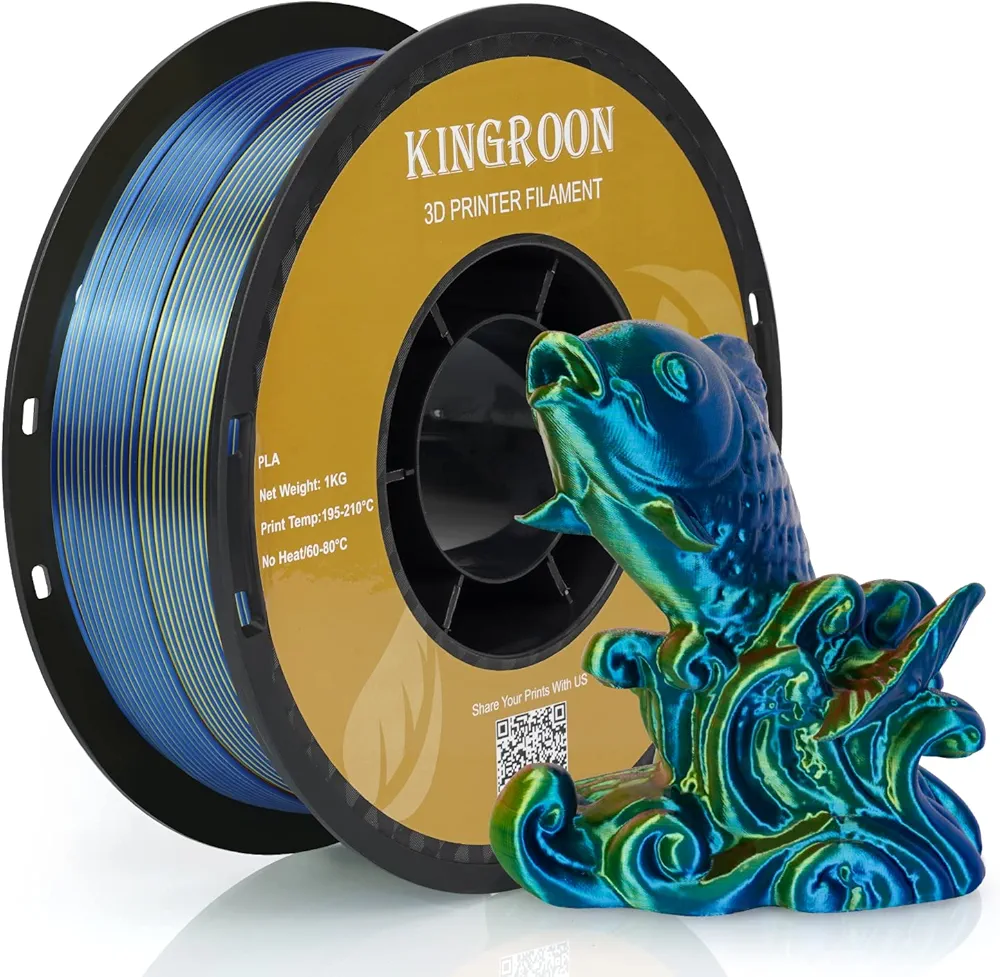 Kingroon PLA 3D Printer Filament, Triple Color Silk PLA Filament, Dimensional Accuracy +/- 0.03 mm, 1 kg Spool(2.2lbs), 1.75 mm, Red Yellow Green