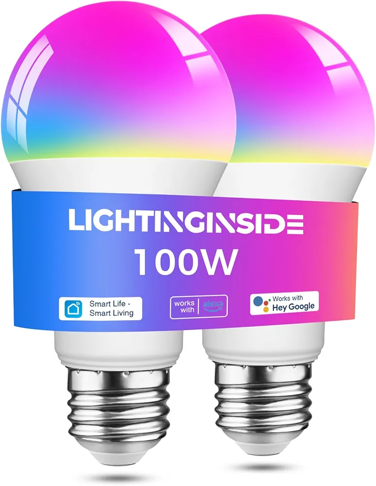 Smart Bulb 100W Equivalent, 1350LM 11W WiFi Light Bulb Compatible with Alexa/Google Assistant/Smart Life, A19 E26 RGBCW Color Changing, No Hub Required, 2.4G WiFi Only, ETL Listed, 2PCS