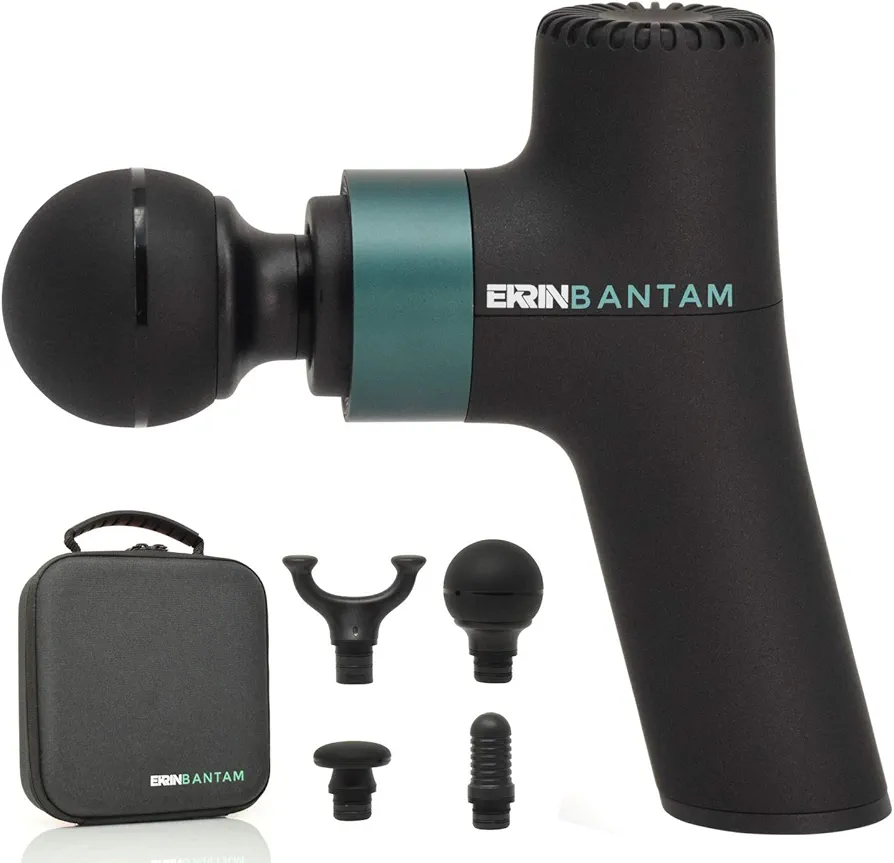 Ekrin Athletics Bantam Mini Massage Gun - Compact Deep Tissue Muscle Massager with Adjustable Speeds & 4 Attachments - Long Battery Life, Lightweight, Travel Friendly