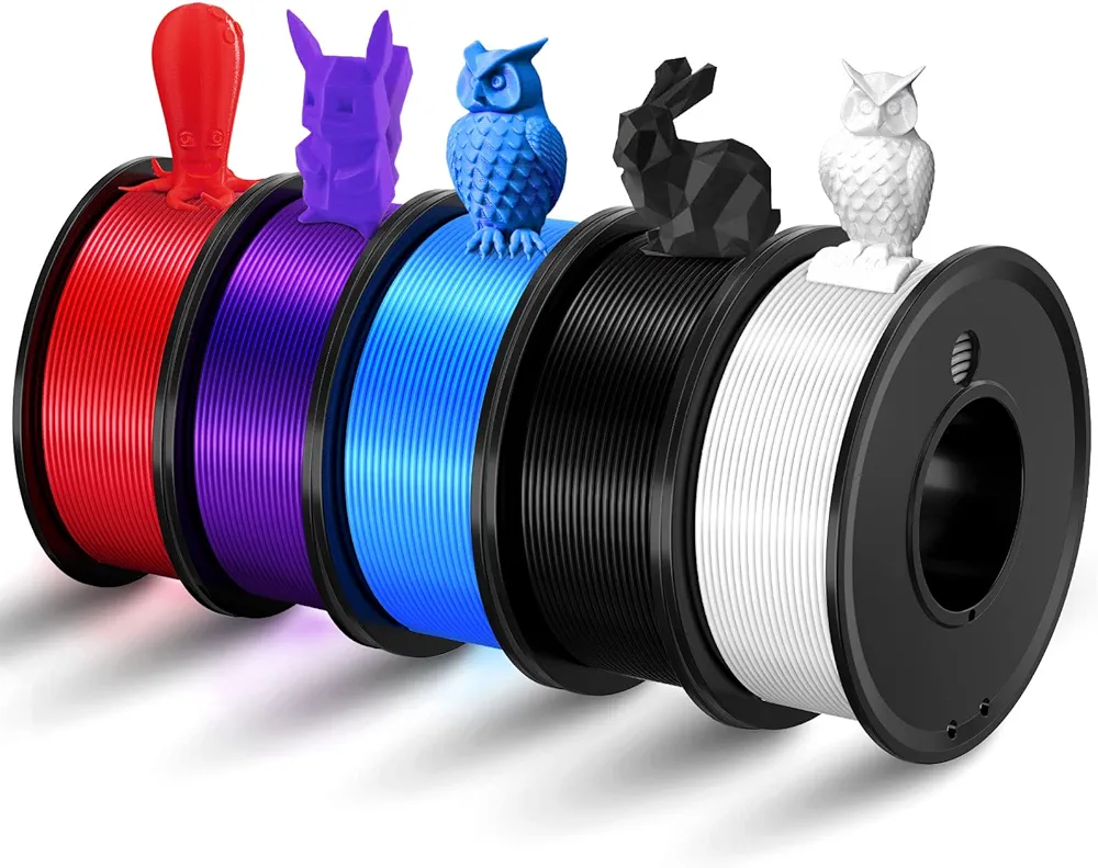 3D Printer Filament PLA 1.75mm 3-D Printing Materials 5 Colors Bundle Print Filiment 1.75 mm White Black Red Blue Purple Dimensional Accuracy ±0.02mm Fillament Spool Vacuum Packaging 250G X 5