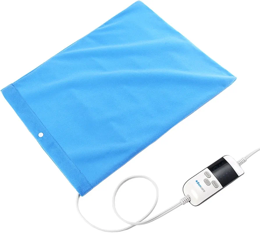 Boncare® Vinyl Small Heating Pad 3 Timers and Stay on for Back Pain Relief and Cramps, 4 Temperature Settings Hot Electric Heat Pad with Washable Cover Blue (12"x 15")