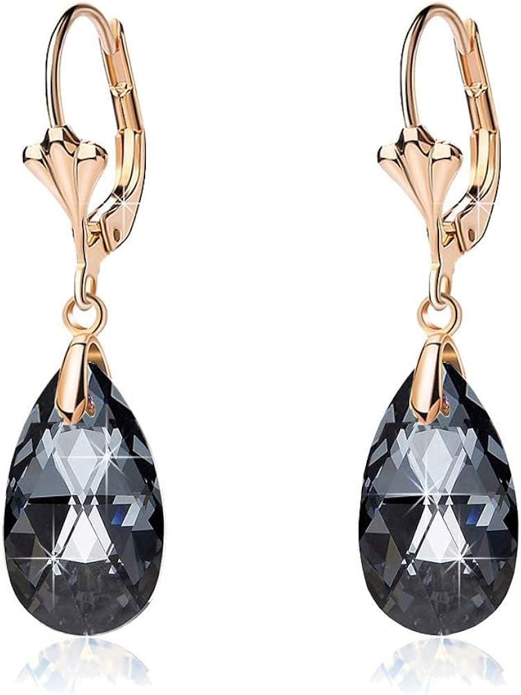 Austrian Crystal Teardrop Leverback Dangle Earrings for Women Fashion 14K Gold Plated Hypoallergenic Jewelry