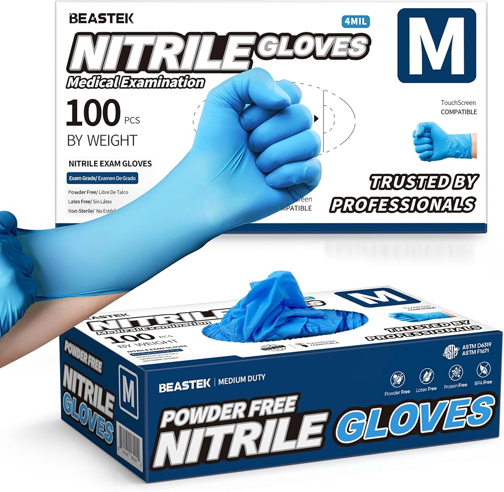 Blue Nitrile Exam Gloves, 4.0 Mil, 100 Pcs Disposable Gloves Powder-Free Latex-Free for Medical, Food-Safe, Household