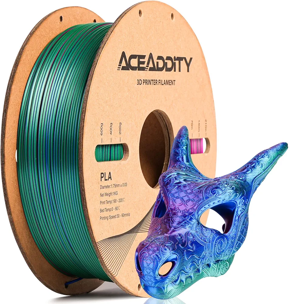 Silk Magic PLA 3D Printer Filament, Multi-Colour Tri-Extrusion 1.75mm 3D Printing PLA Filament, Shiny Silk Coextruded PLA, Dimensional Accuracy +/- 0.02 mm, 1kg/2.2lbs (Blue-Red-Green)