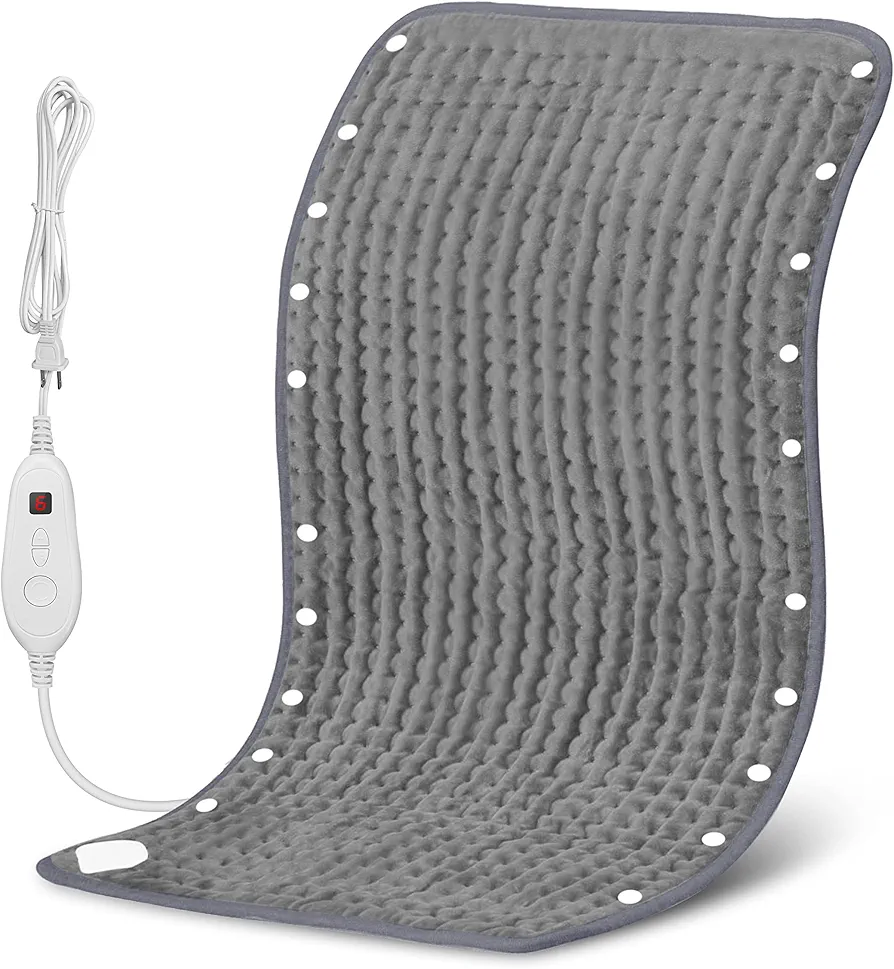 Snailax Heating Pad & Foot Warmer, FSA HSA Eligible with 6 Temperature Settings & Auto Shut Off, 17”x33”, Washable Fast Heated Pads for Back Pain Relief,Abdomen,Feet,Back,Cramp(Grey)